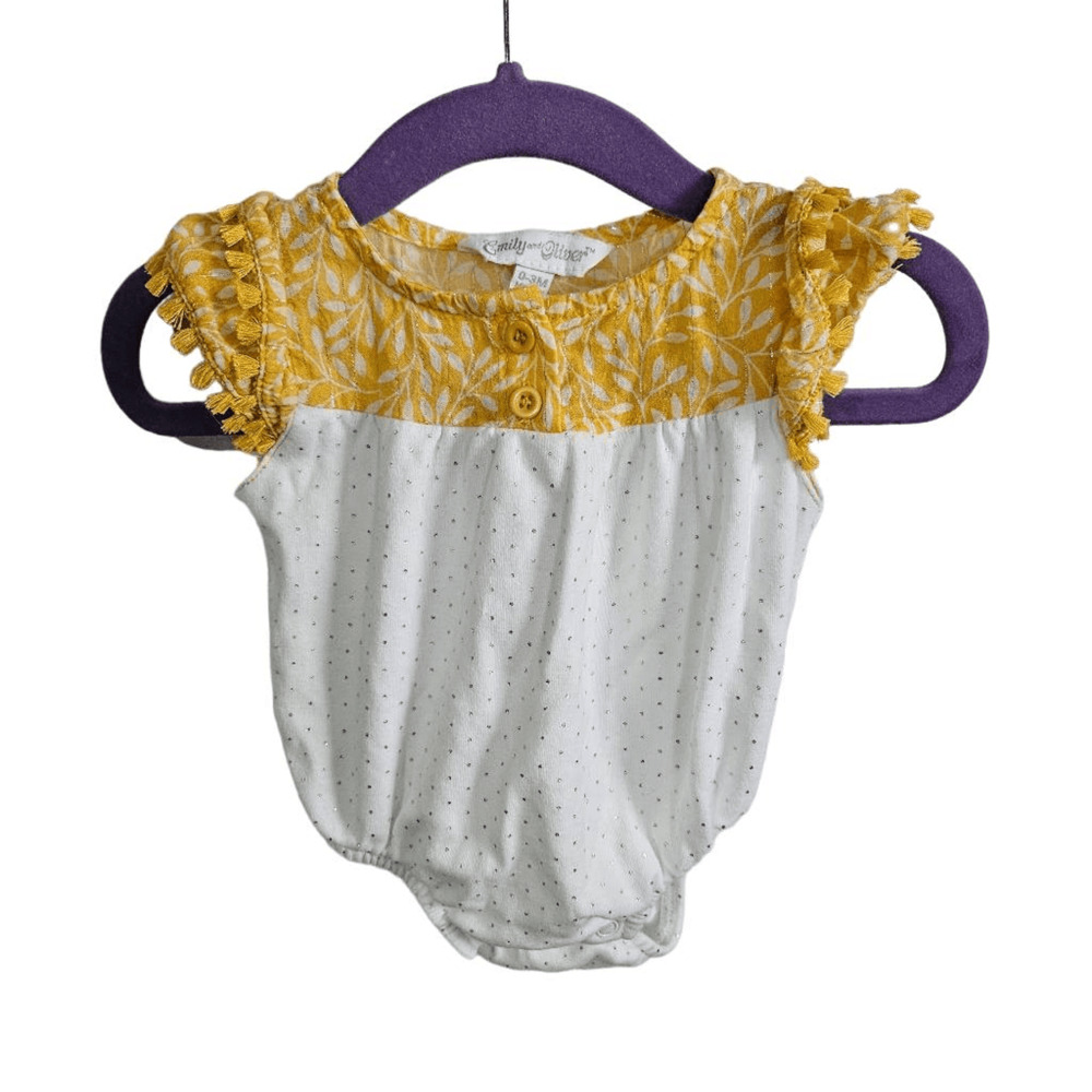 Emily & Oliver Baby Girl's 0-3MO Tassel Short Sleeve Romper White Yellow Floral